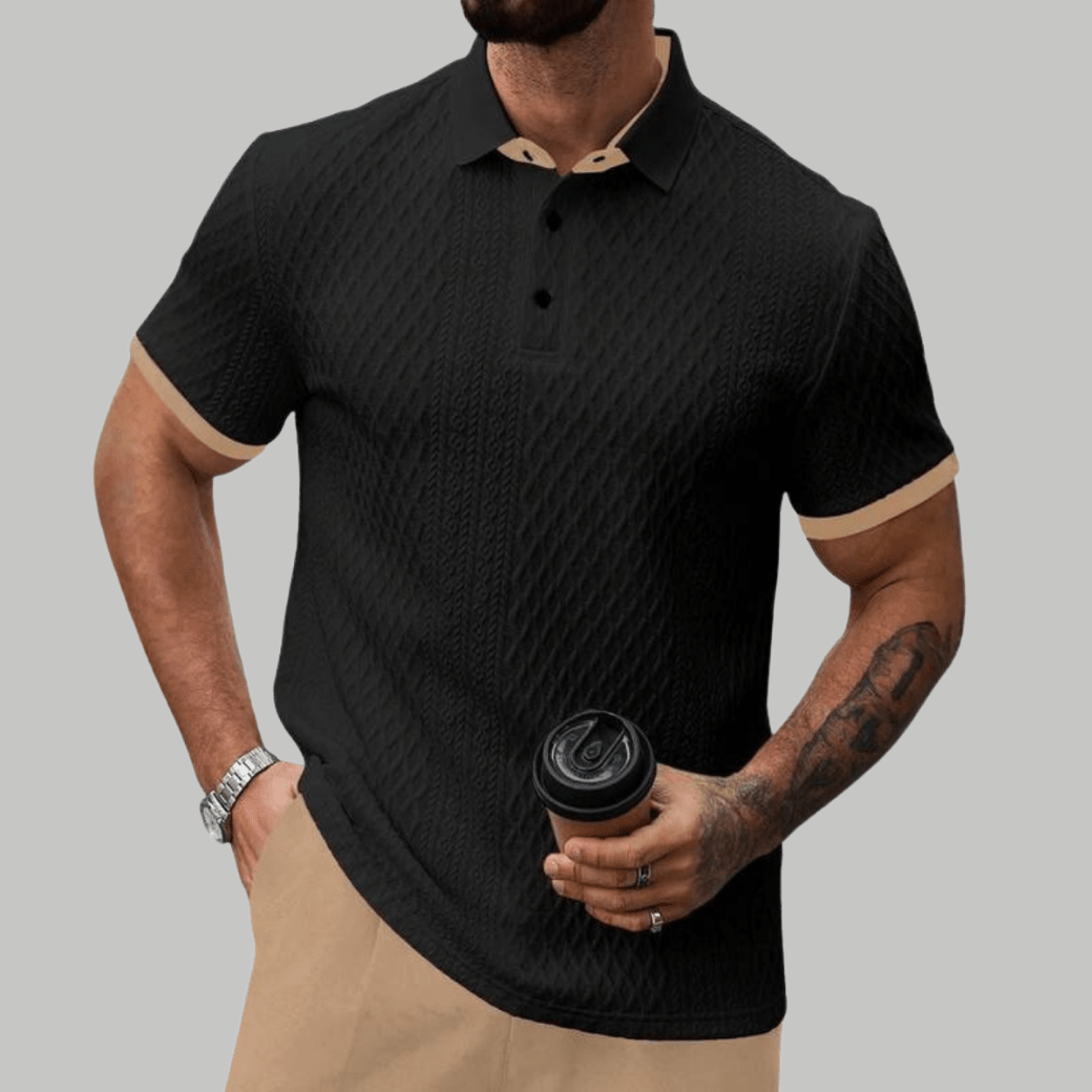 Elegant Textured Polo Shirt with Contrast Collar - Montford & Co