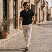 Elegant Textured Polo Shirt with Contrast Collar - Montford & Co