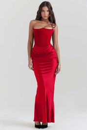 Strapless Maxi Dress – Satin Skirt – Elegant Evening Look