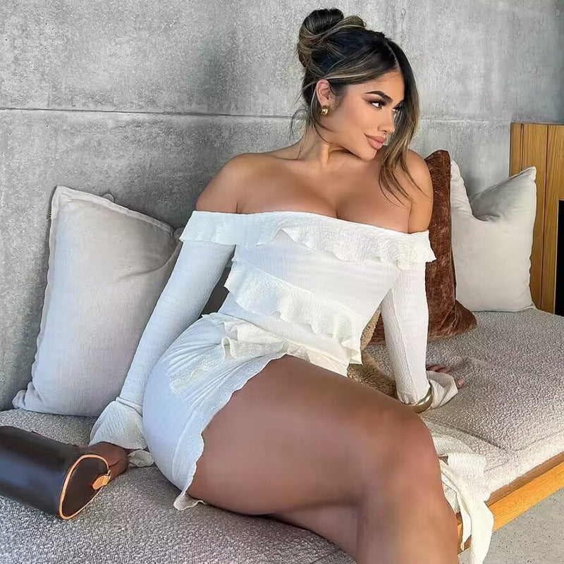 Mini Dress – Off-Shoulder Ruffle Layers – Elegant Party Look