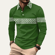 Greek Key Print Casual Slim Fit Polo Shirt - Montford & Co
