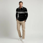 Greek Key Print Casual Slim Fit Polo Shirt - Montford & Co
