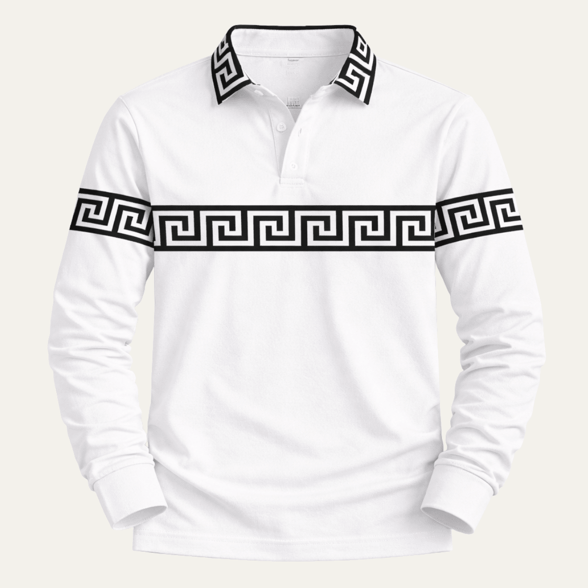 Greek Key Print Casual Slim Fit Polo Shirt - Montford & Co