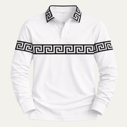 Greek Key Print Casual Slim Fit Polo Shirt - Montford & Co