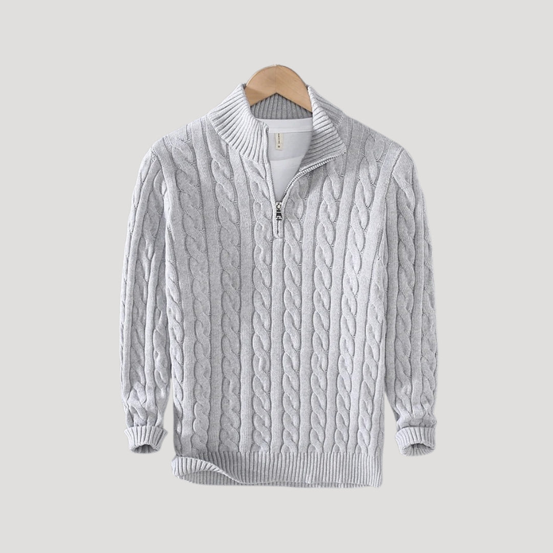 Half - Zip Cable Knit Sweater - Montford & Co