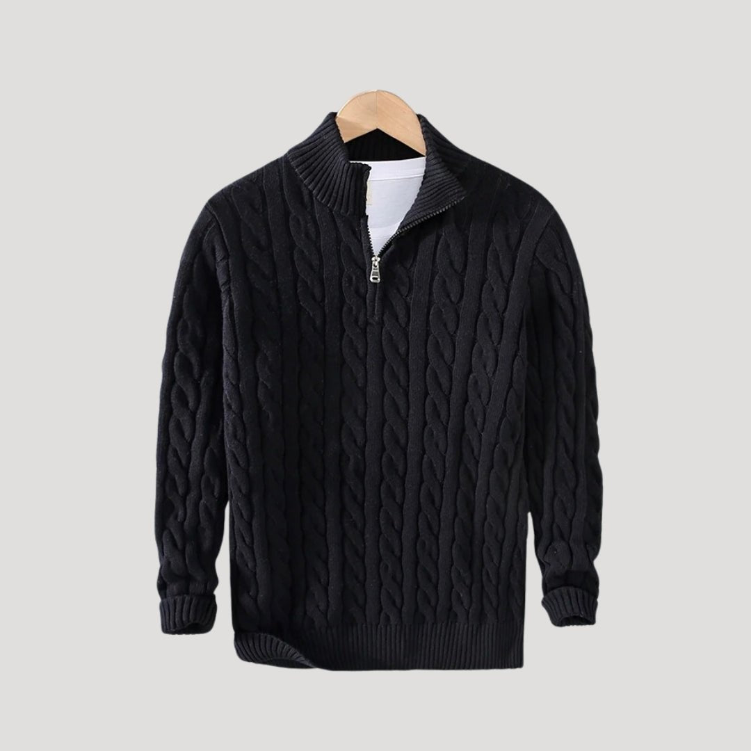 Half - Zip Cable Knit Sweater - Montford & Co