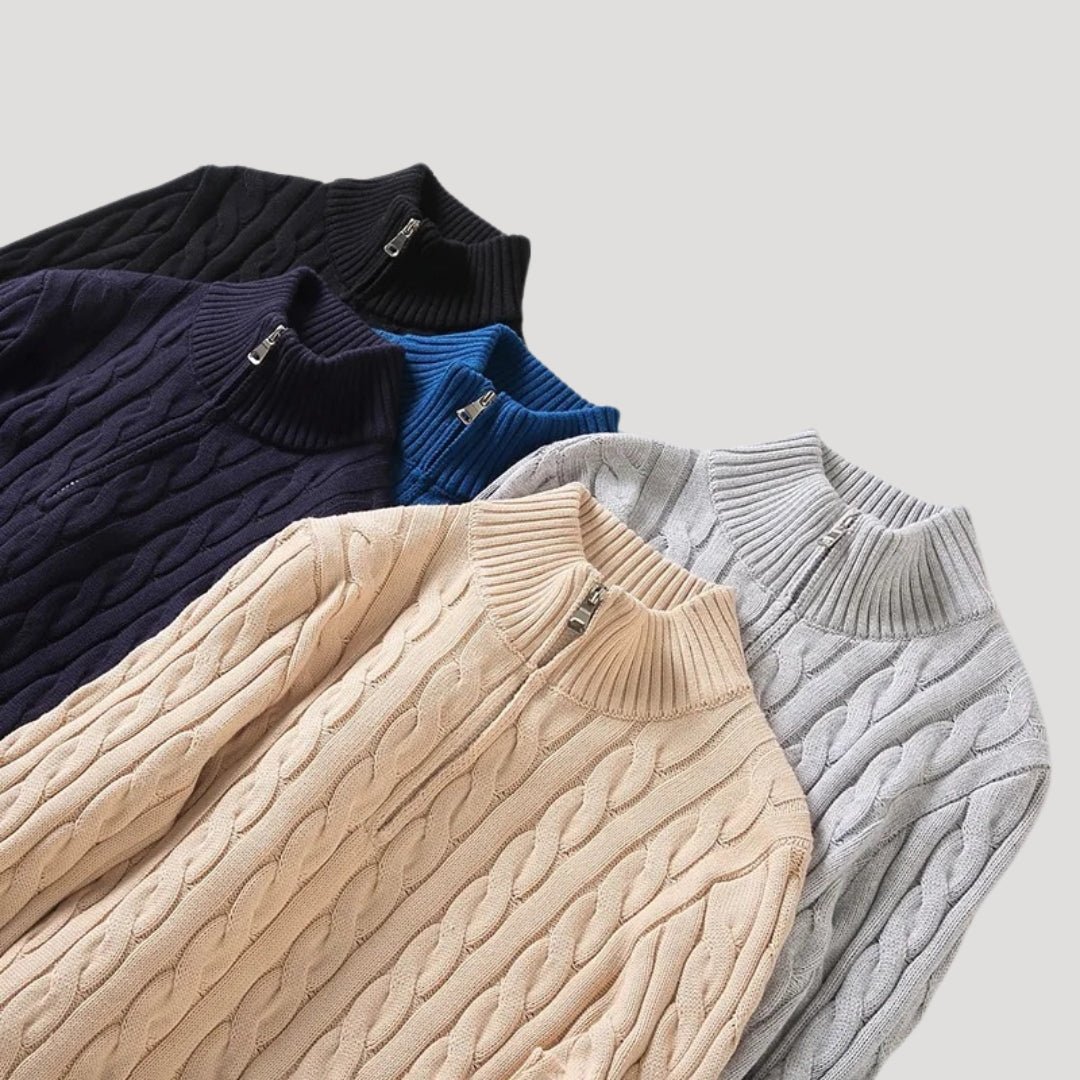 Half - Zip Cable Knit Sweater - Montford & Co