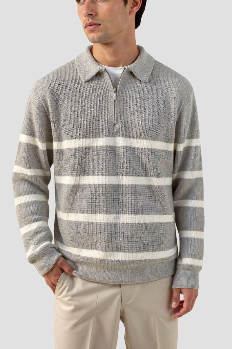 Half Zip Striped Wool Blend Sweater - Montford & Co