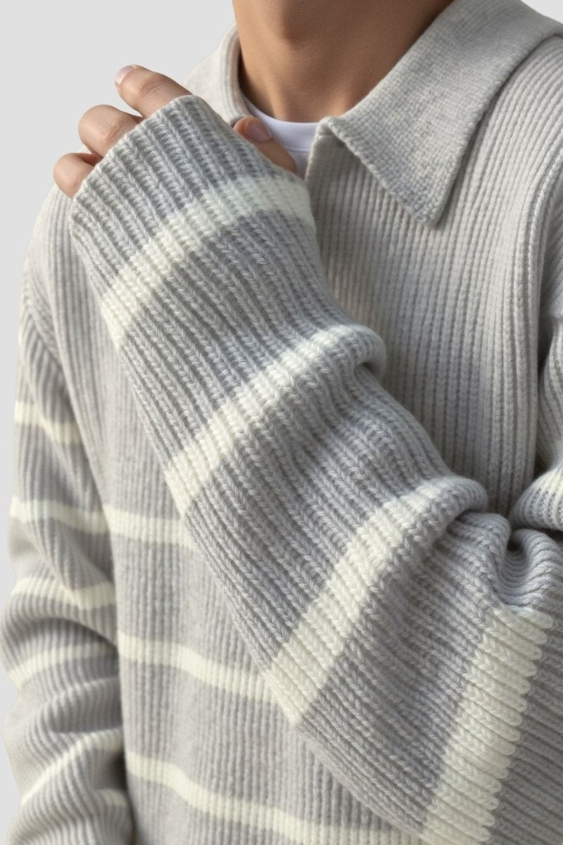 Half Zip Striped Wool Blend Sweater - Montford & Co