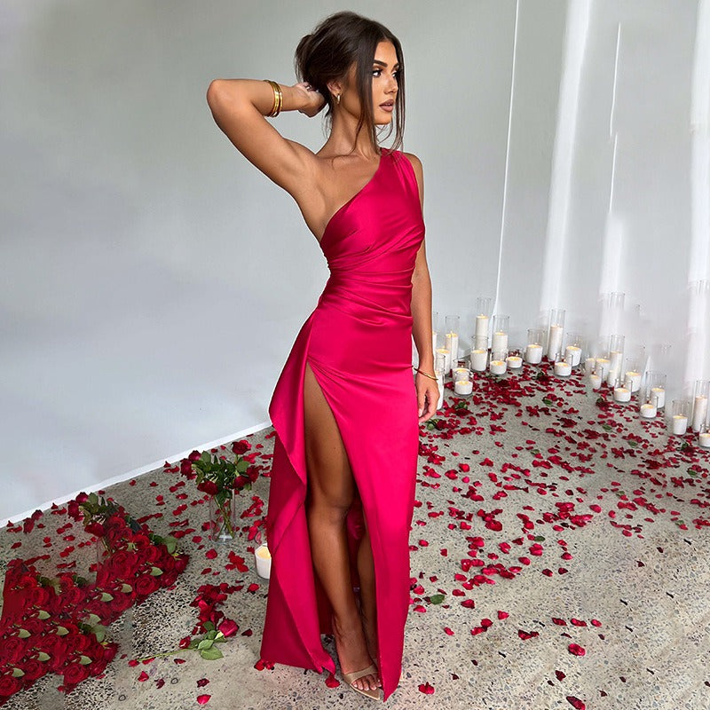Evening Gown – One-Shoulder Satin – Formal Party Elegance