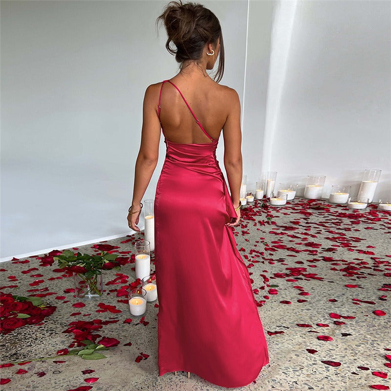 Evening Gown – One-Shoulder Satin – Formal Party Elegance