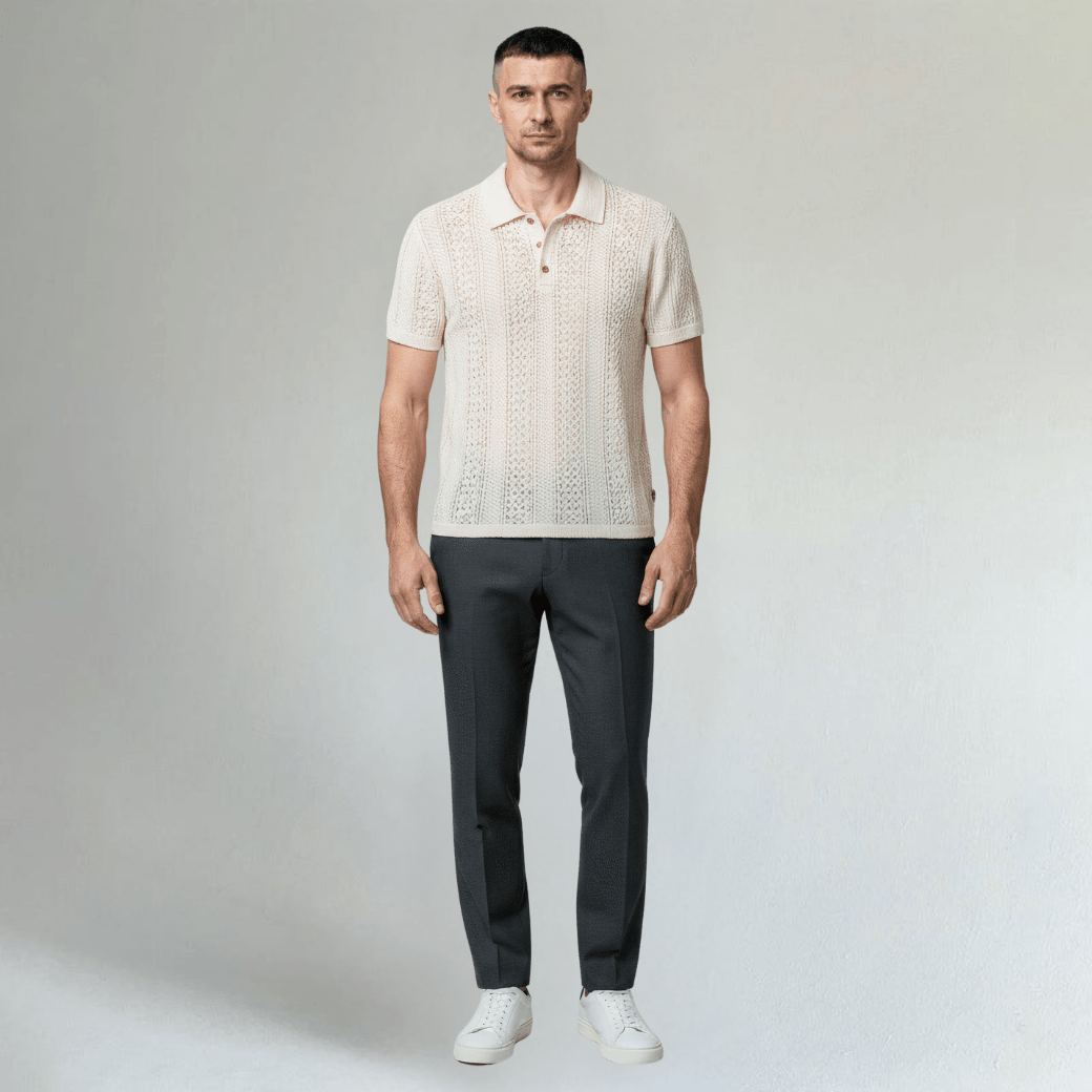 Jacquard Textured Casual Knitted Polo Shirt - Montford & Co