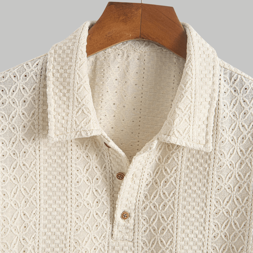 Jacquard Textured Casual Knitted Polo Shirt - Montford & Co