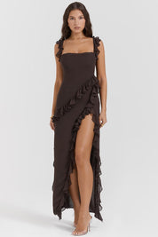 Maxi Dress – Ruffled Trim – Elegant Evening Gown