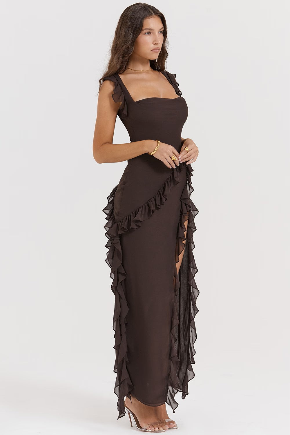 Maxi Dress – Ruffled Trim – Elegant Evening Gown