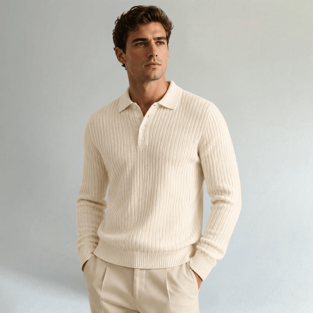 Long Sleeve Polo Shirt with Ribbed Texture - Montford & Co