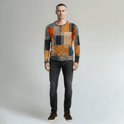 Long Sleeve Polo Shirt with Textured Patchwork Design - Montford & Co