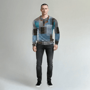 Long Sleeve Polo Shirt with Textured Patchwork Design - Montford & Co