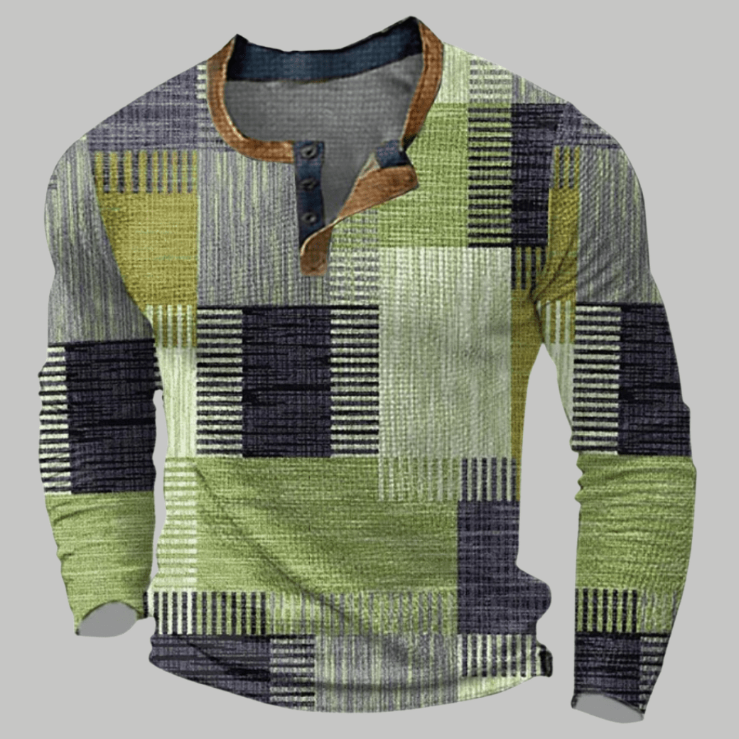Long Sleeve Polo Shirt with Textured Patchwork Design - Montford & Co