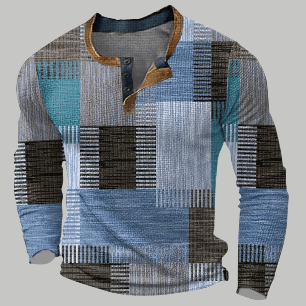 Long Sleeve Polo Shirt with Textured Patchwork Design - Montford & Co