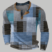Long Sleeve Polo Shirt with Textured Patchwork Design - Montford & Co