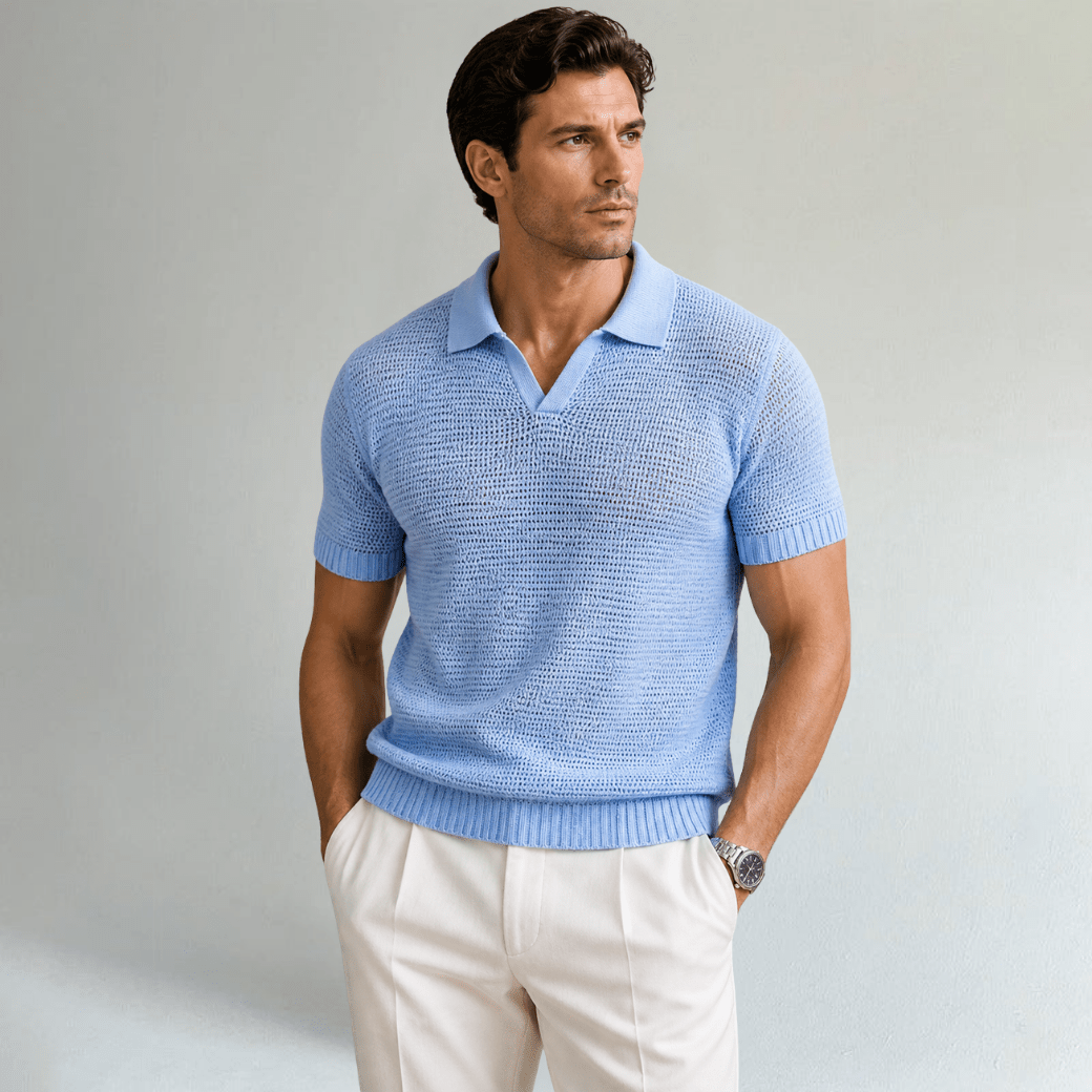 Luxury Knitted V Neck Polo Shirt - Montford & Co