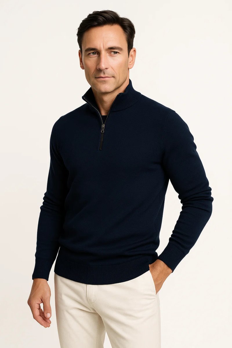 Quarter Zip Sweater Cotton Blend Classic Fit - Montford & Co