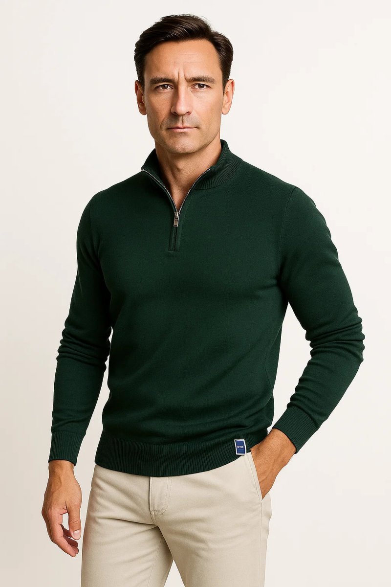 Quarter Zip Sweater Cotton Blend Classic Fit - Montford & Co