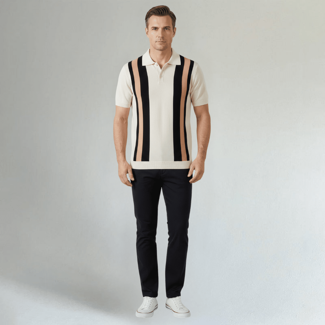 Retro Striped Knit Casual Polo Shirt - Montford & Co