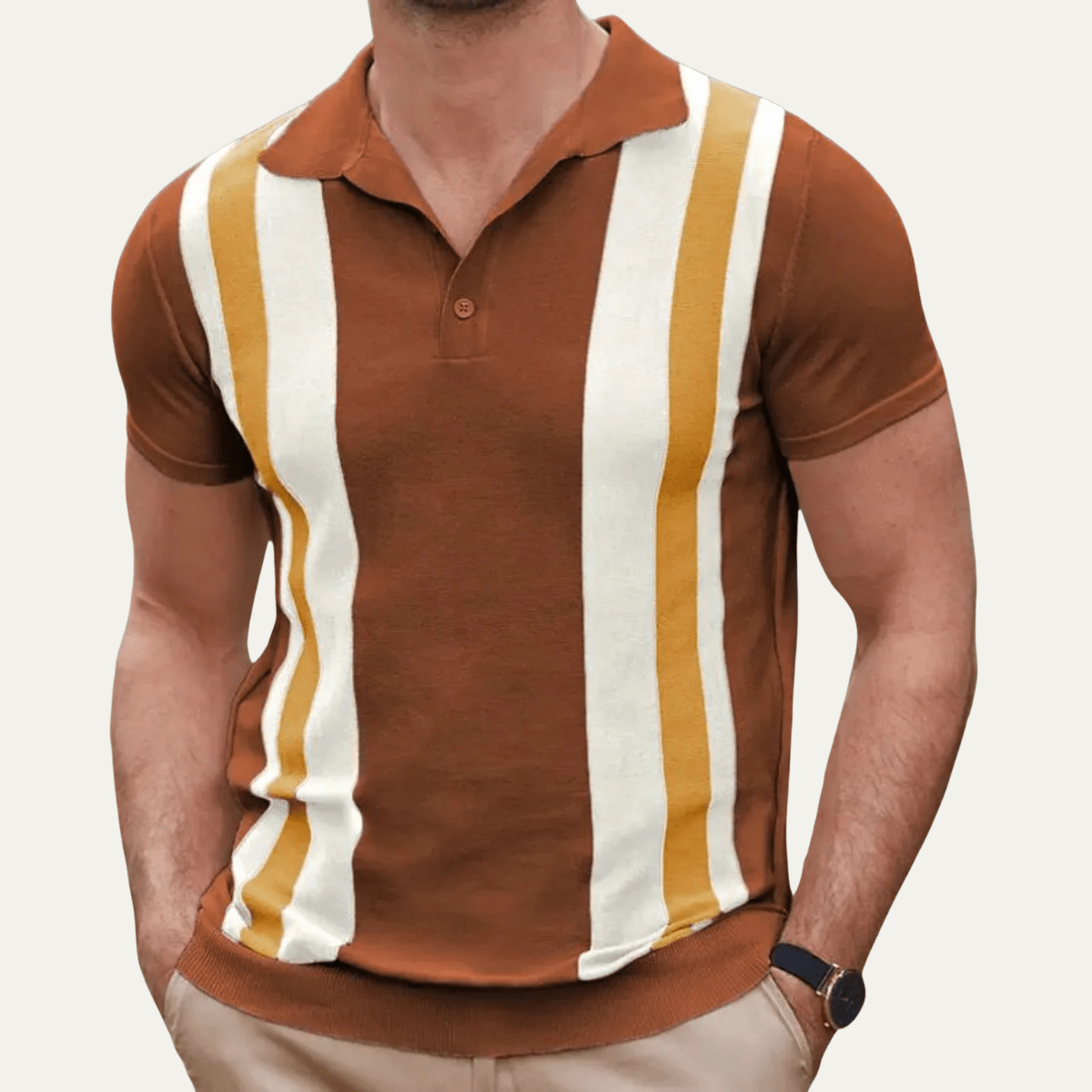 Retro Striped Knit Casual Polo Shirt - Montford & Co