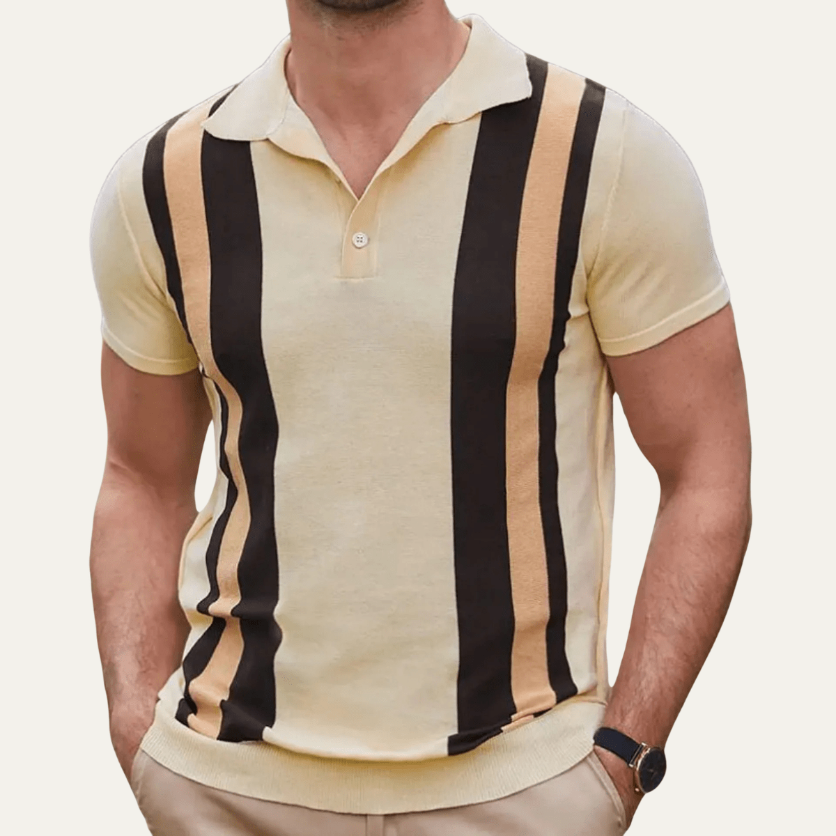 Retro Striped Knit Casual Polo Shirt - Montford & Co