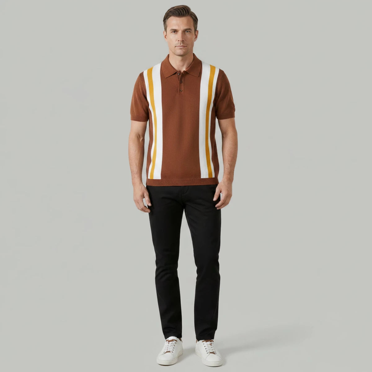 Retro Striped Knit Casual Polo Shirt - Montford & Co