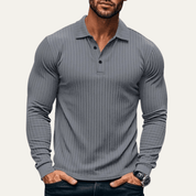 Ribbed Knitted Long Sleeve Polo Shirt - Montford & Co