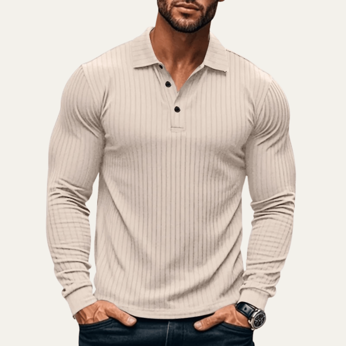 Ribbed Knitted Long Sleeve Polo Shirt - Montford & Co