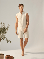 Set – Mens – Spring &amp; Summer – Men's Casual Beach Stand - Up Collar Sleeveless Shirt and Shorts – Montford Co - Montford & Co