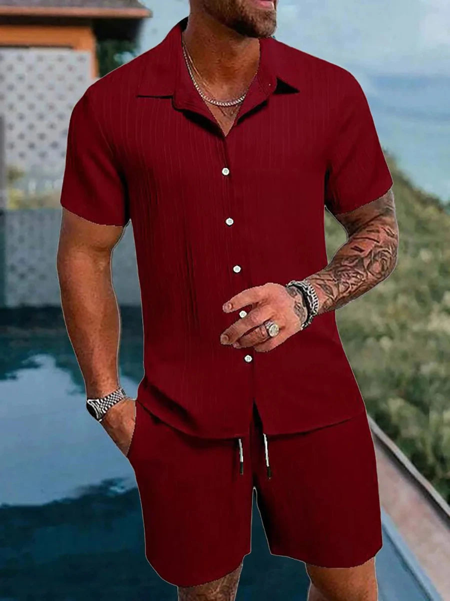 Set – Mens – Spring &amp; Summer – Men's Polo Casual Solid Color Sports Suit – Montford Co - Montford & Co