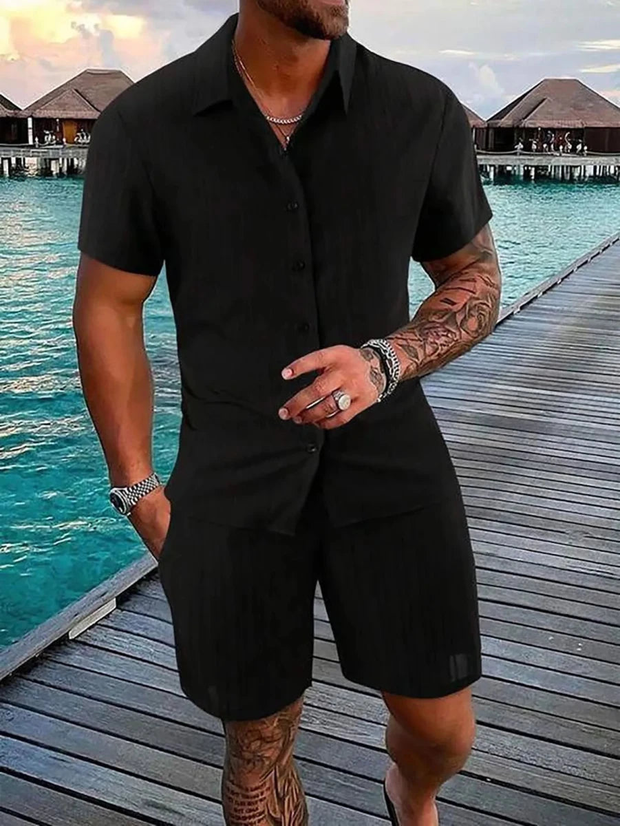 Set – Mens – Spring &amp; Summer – Men's Polo Casual Solid Color Sports Suit – Montford Co - Montford & Co