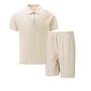 Set – Mens – Spring &amp; Summer – Zip - Up Lapel Short - Sleeve Suit Shorts – Montford Co - Montford & Co