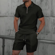 Set – Mens – Spring &amp; Summer – Zip - Up Lapel Short - Sleeve Suit Shorts – Montford Co - Montford & Co