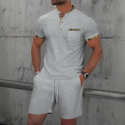 Set – Mens – Spring &amp; Summer – Zip - Up Lapel Short - Sleeve Suit Shorts – Montford Co - Montford & Co