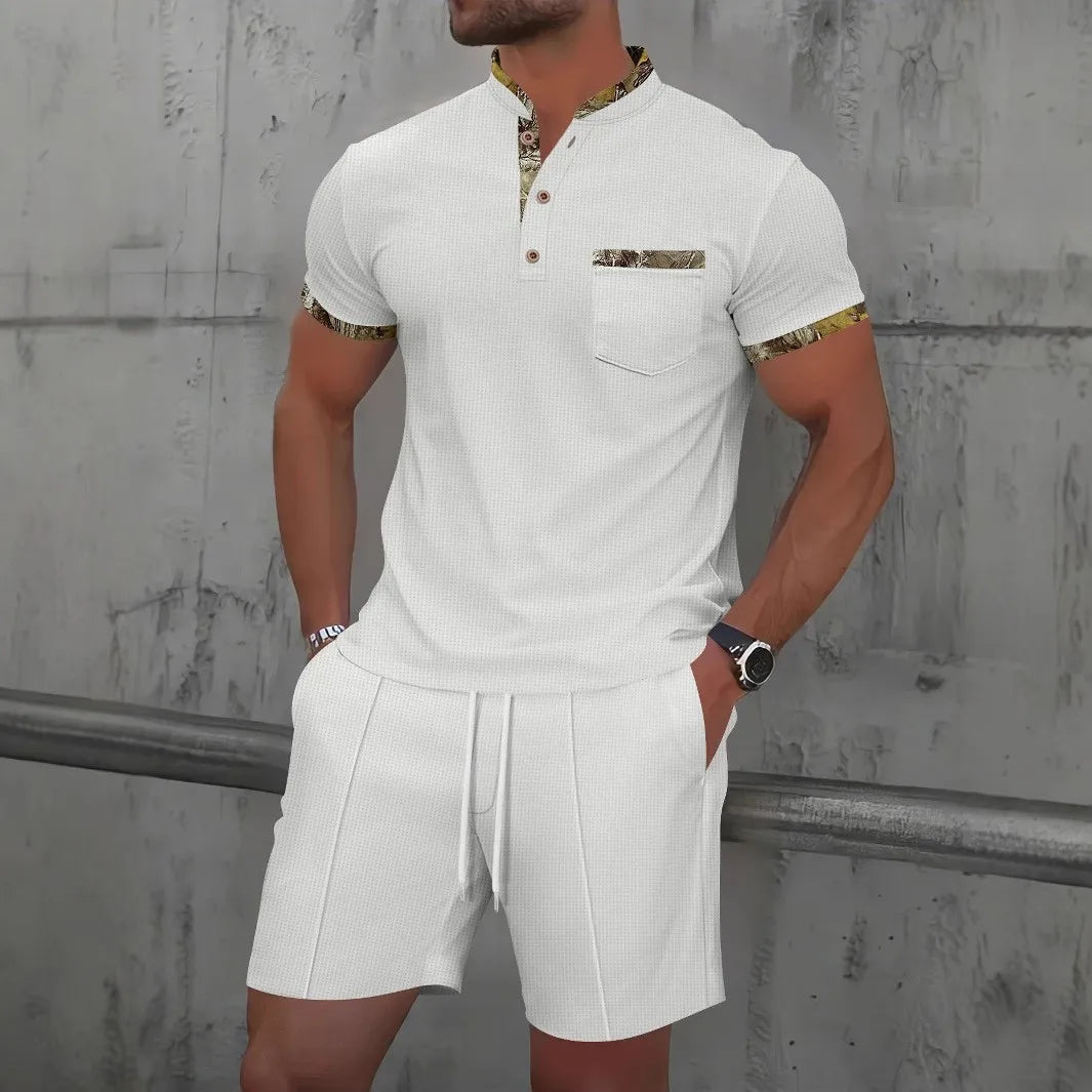 Set – Mens – Spring &amp; Summer – Zip - Up Lapel Short - Sleeve Suit Shorts – Montford Co - Montford & Co