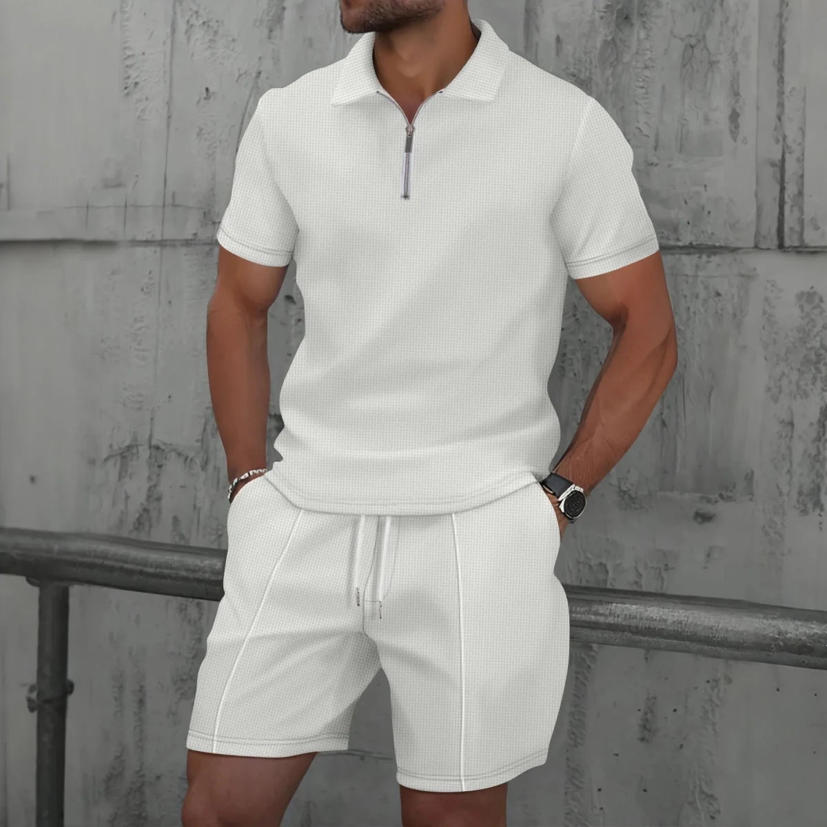 Set – Mens – Spring &amp; Summer – Zip - Up Lapel Short - Sleeve Suit Shorts – Montford Co - Montford & Co