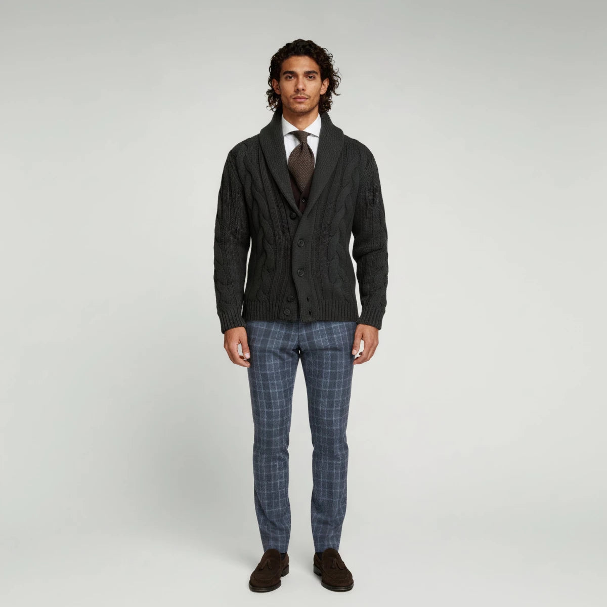 Shawl Collar Cable Knit Sweater - Montford & Co