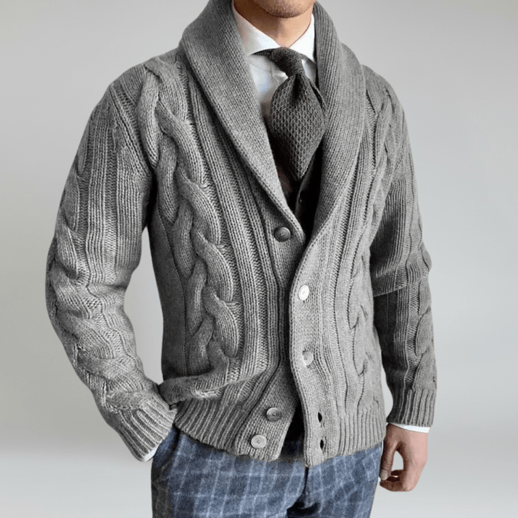 Shawl Collar Cable Knit Sweater - Montford & Co