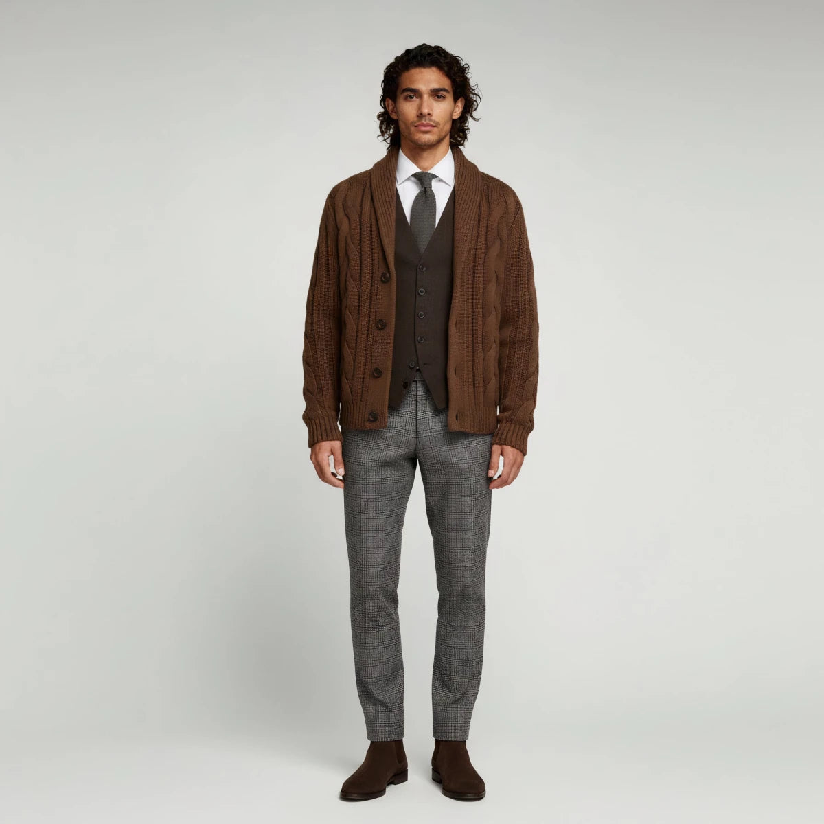 Shawl Collar Cable Knit Sweater - Montford & Co