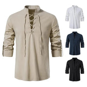 Shirt – Mens – Spring & Autumn – Men's Casual Linen Long Sleeve V - Neck with Drawstring – Montford Co - Montford & Co