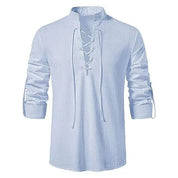 Shirt – Mens – Spring & Autumn – Men's Casual Linen Long Sleeve V - Neck with Drawstring – Montford Co - Montford & Co