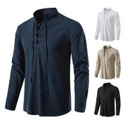 Shirt – Mens – Spring & Autumn – Men's Casual Linen Long Sleeve V - Neck with Drawstring – Montford Co - Montford & Co
