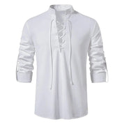 Shirt – Mens – Spring & Autumn – Men's Casual Linen Long Sleeve V - Neck with Drawstring – Montford Co - Montford & Co