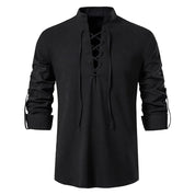 Shirt – Mens – Spring & Autumn – Men's Casual Linen Long Sleeve V - Neck with Drawstring – Montford Co - Montford & Co